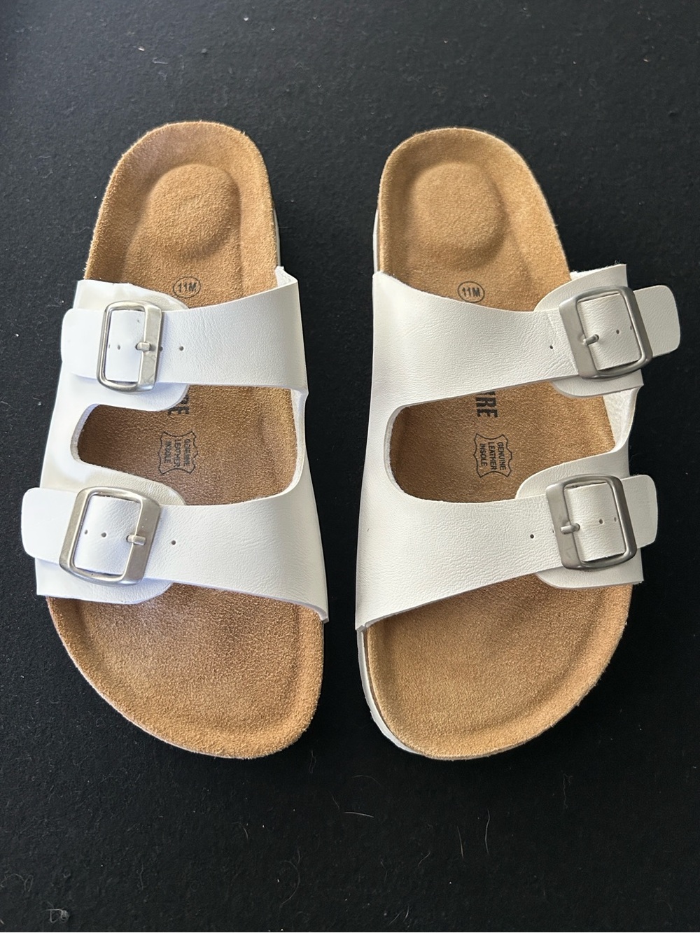 New size 11 Leather Double-Buckle Slide Sandals in White